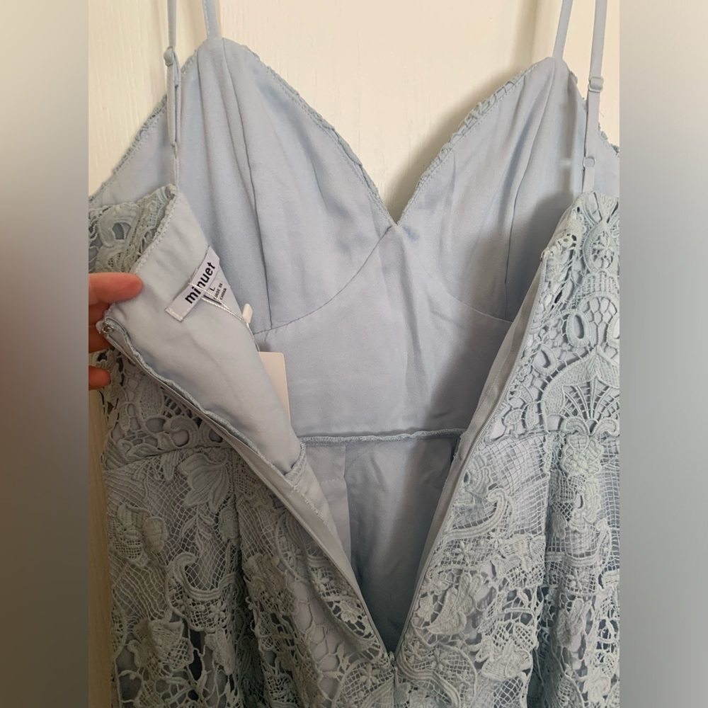 NWT Minuet Light Blue High Low Lace A Line Dress Adjustable Straps - Size Large - Picture 7 of 8